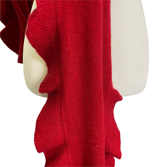 Women's Scarf Knit Red Cashmere Boho Elegant Stretch Ruffle OS - Picture 2 of 3